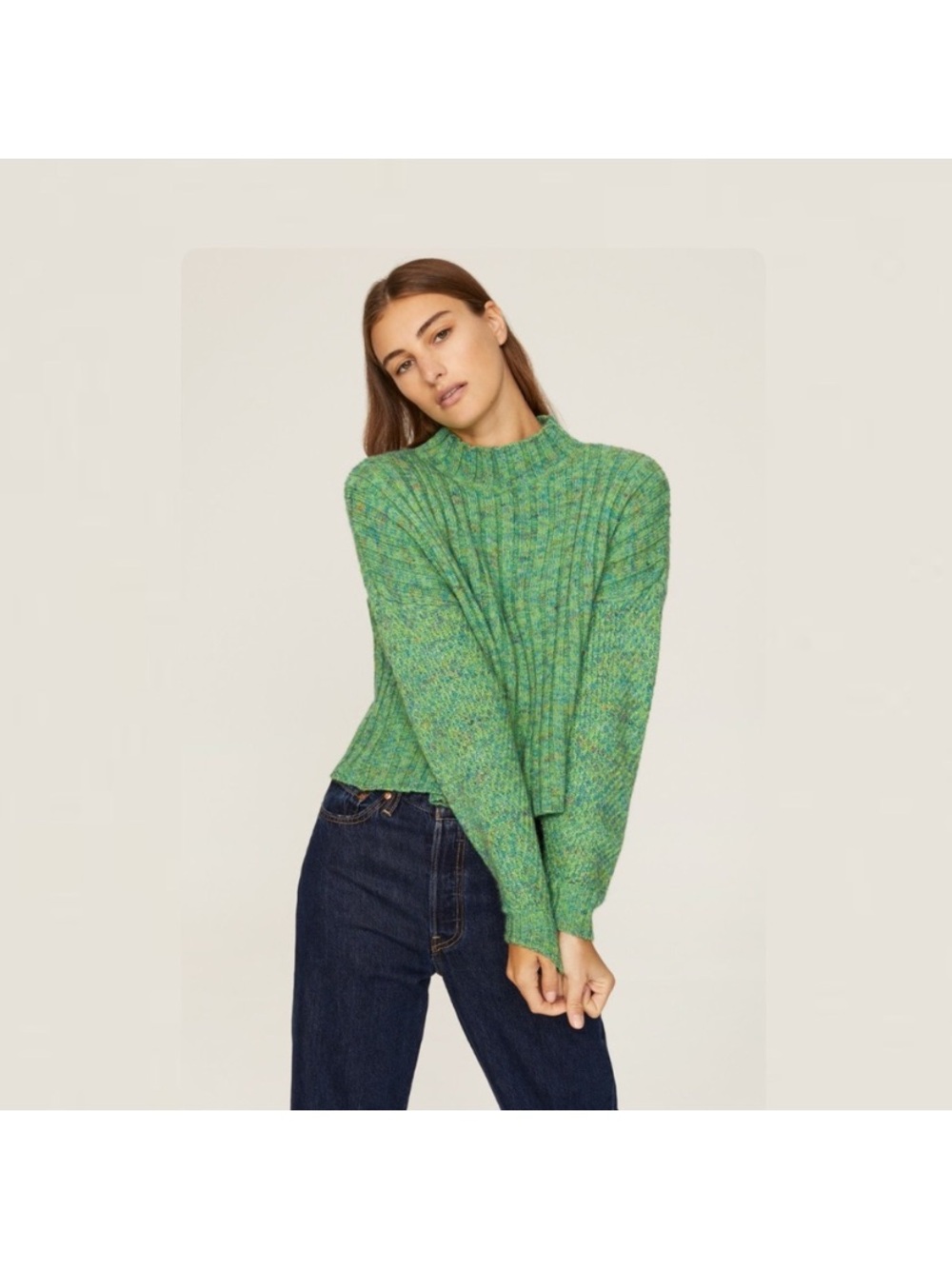 Mock Neck Wool Blend Green Sweater Cropped XS Y2K 90s Inspired Delphine